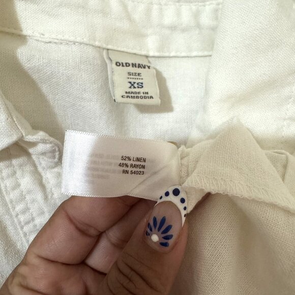 Old Navy Womens White Linen Blend 3/4 Sleeve Button Front Mini Shirt Dress XS - Picture 9 of 9